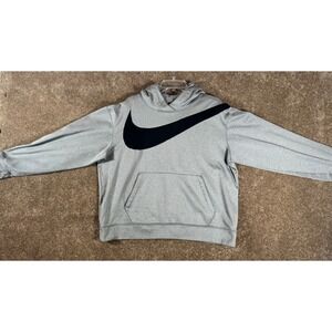 Nike Dri Fit Mens Gray Big Swoosh Hoodie Sweatshirt Athletic Pullover Size Large